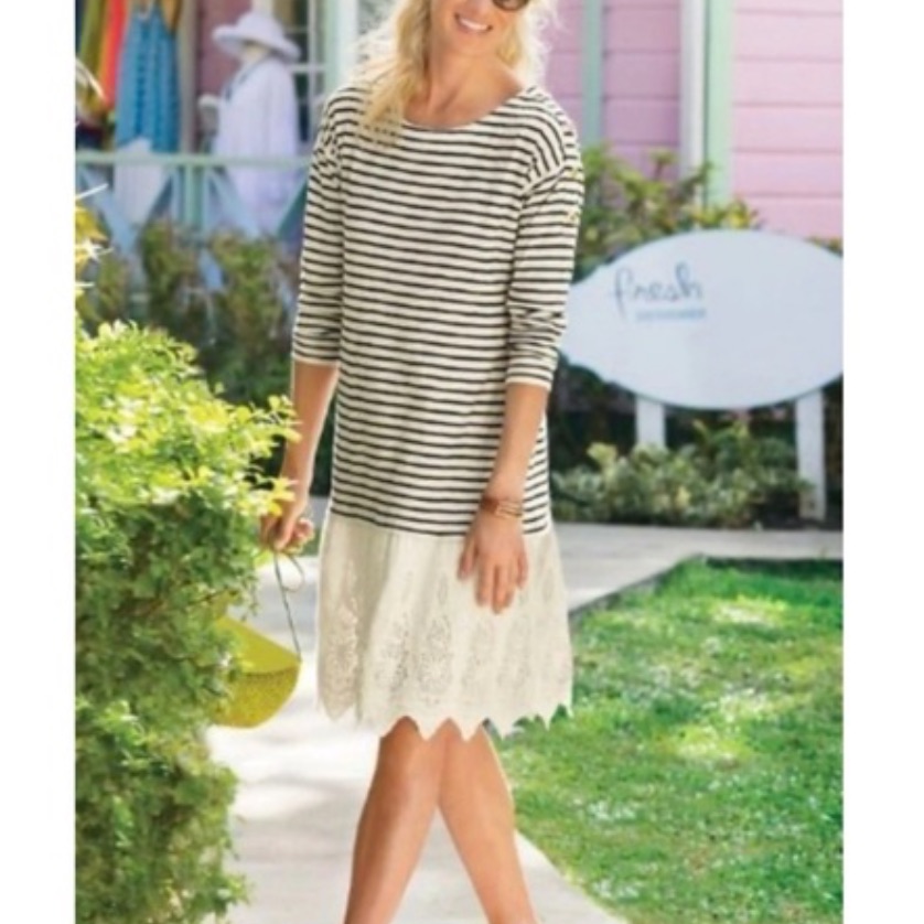 Soft Surroundings Navy & Cream Left Bank Striped Nautical Layered Dress